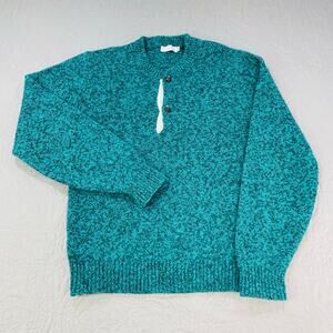 Vintage Oakbrook Sweater Small Blue Speckled Wool Henley Pullover Union USA Knit